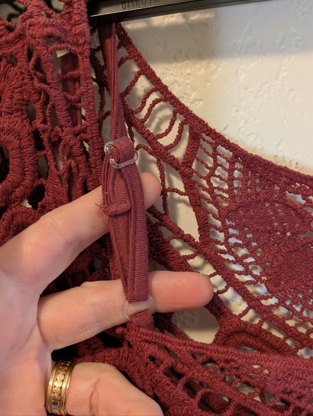 Democracy Crochet Lace Peasant Top - Burgundy - Picture 11 of 11